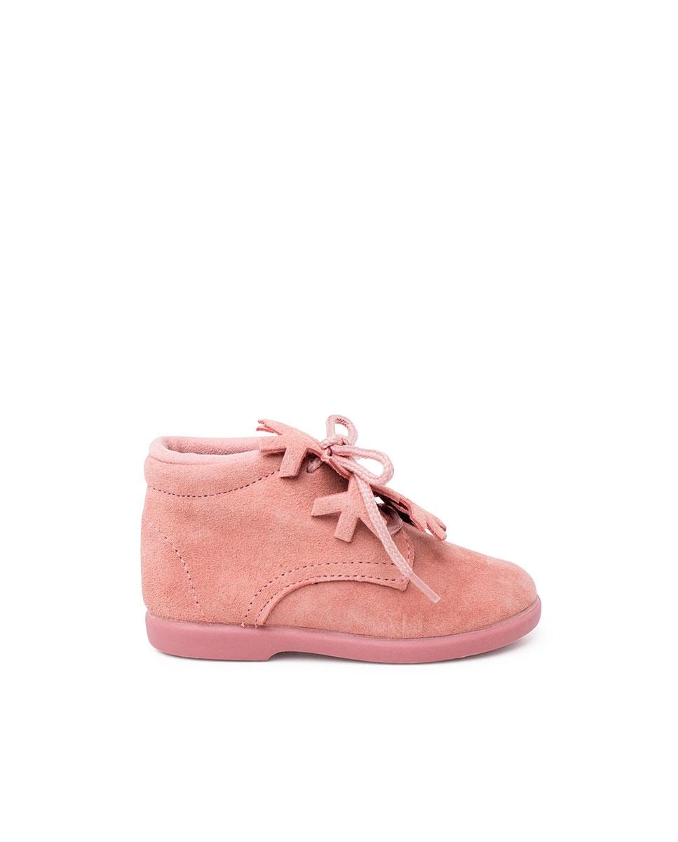 Botas para Bebé de Pele Camurça com Cordões Pisamonas Rosa-1