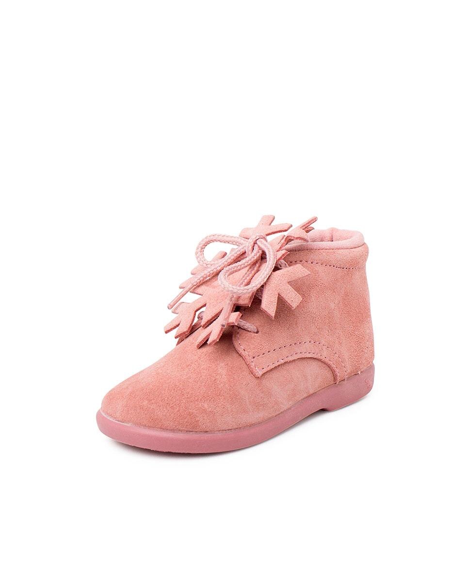 Botas para Bebé de Pele Camurça com Cordões Pisamonas Rosa-2