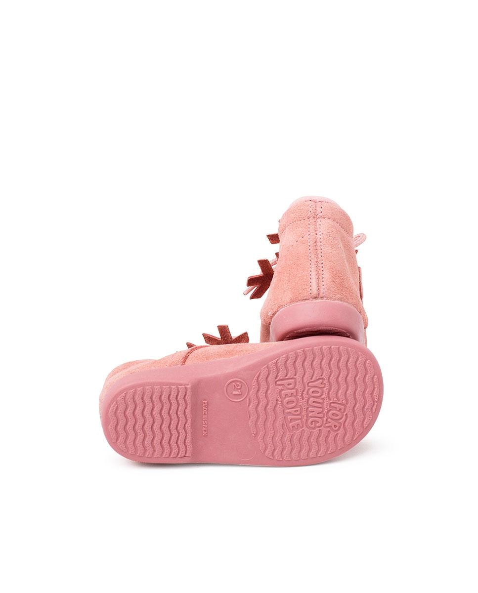 Botas para Bebé de Pele Camurça com Cordões Pisamonas Rosa-3