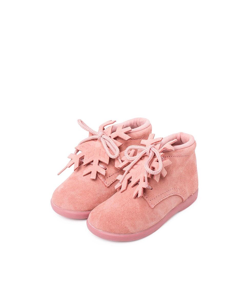 Botas para Bebé de Pele Camurça com Cordões Pisamonas Rosa-4