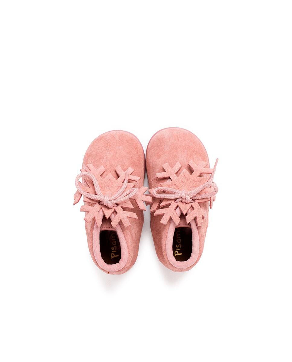 Botas para Bebé de Pele Camurça com Cordões Pisamonas Rosa-5