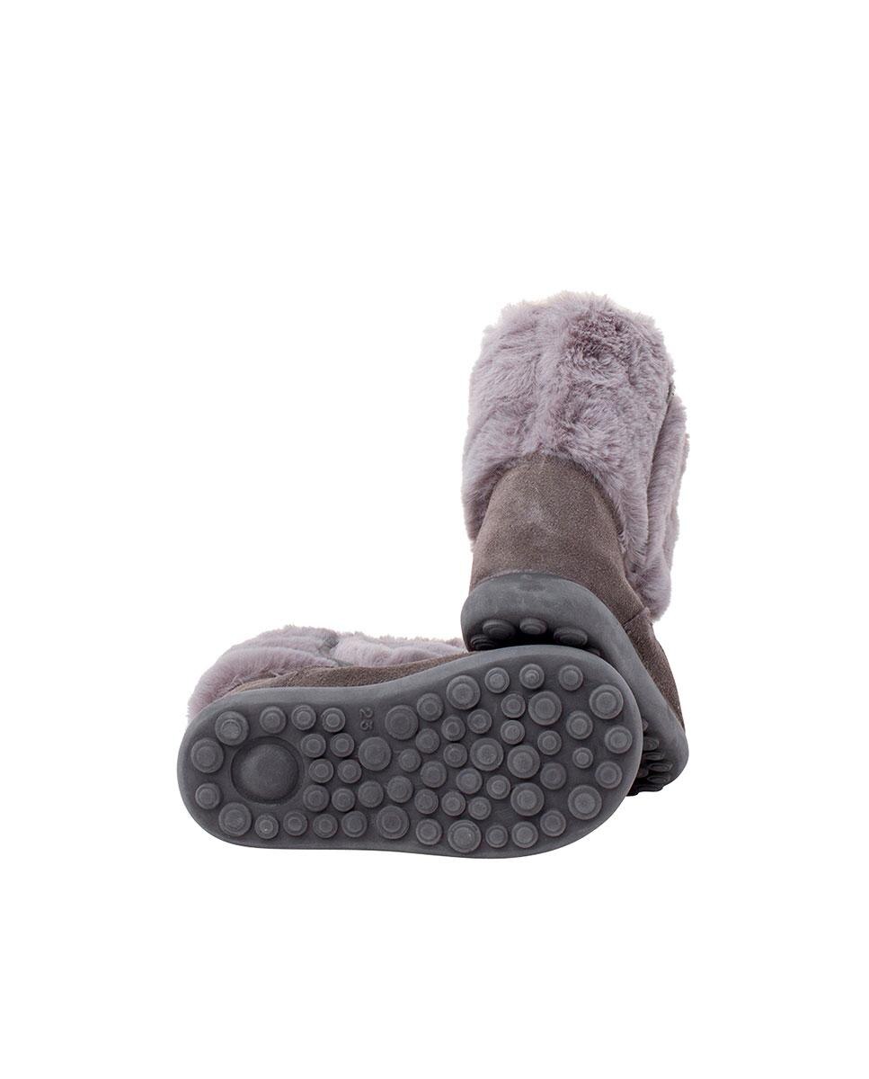 Botas de bebés de pele em azul marinho com detalhe de pelo Cinzento-3
