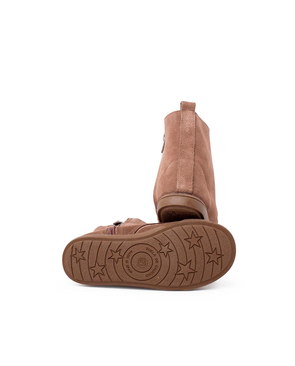 Botas Infantil em Pelo de Ovelha com Atacadores e Fecho Zip Lateral Taupe-3