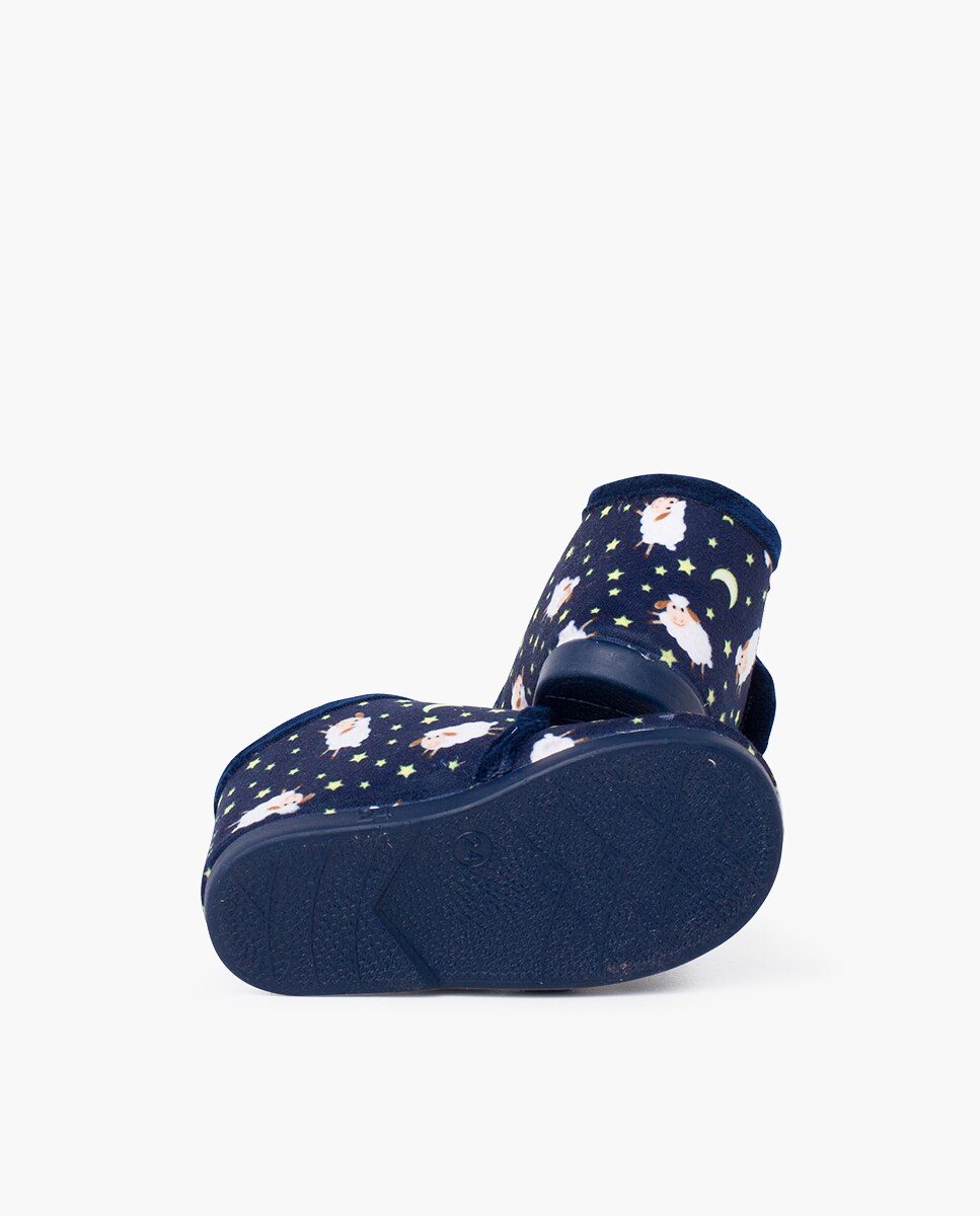 Pantufas Fechadas para Bebé com Velcro Estampadas Azul-marinho-2