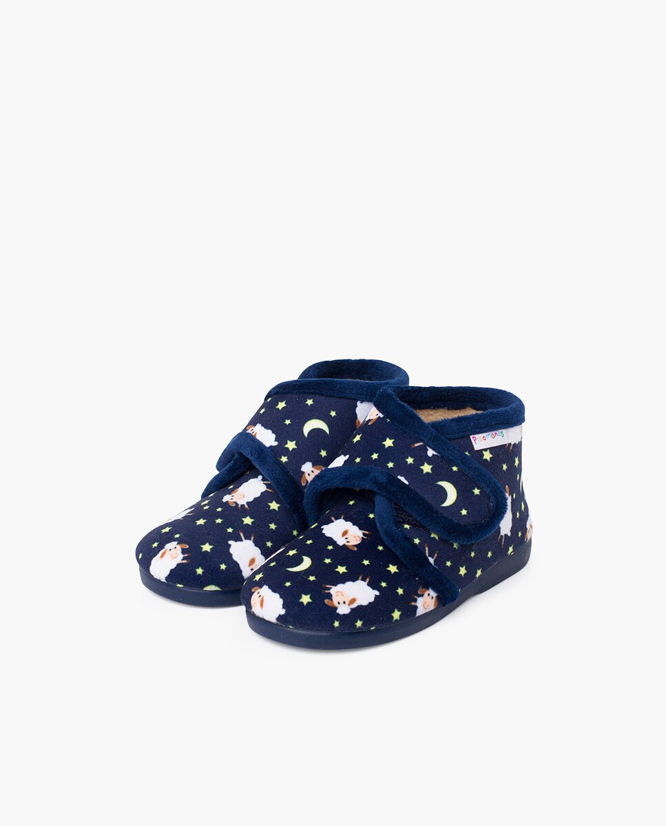 Pantufas Fechadas para Bebé com Velcro Estampadas Azul-marinho-3