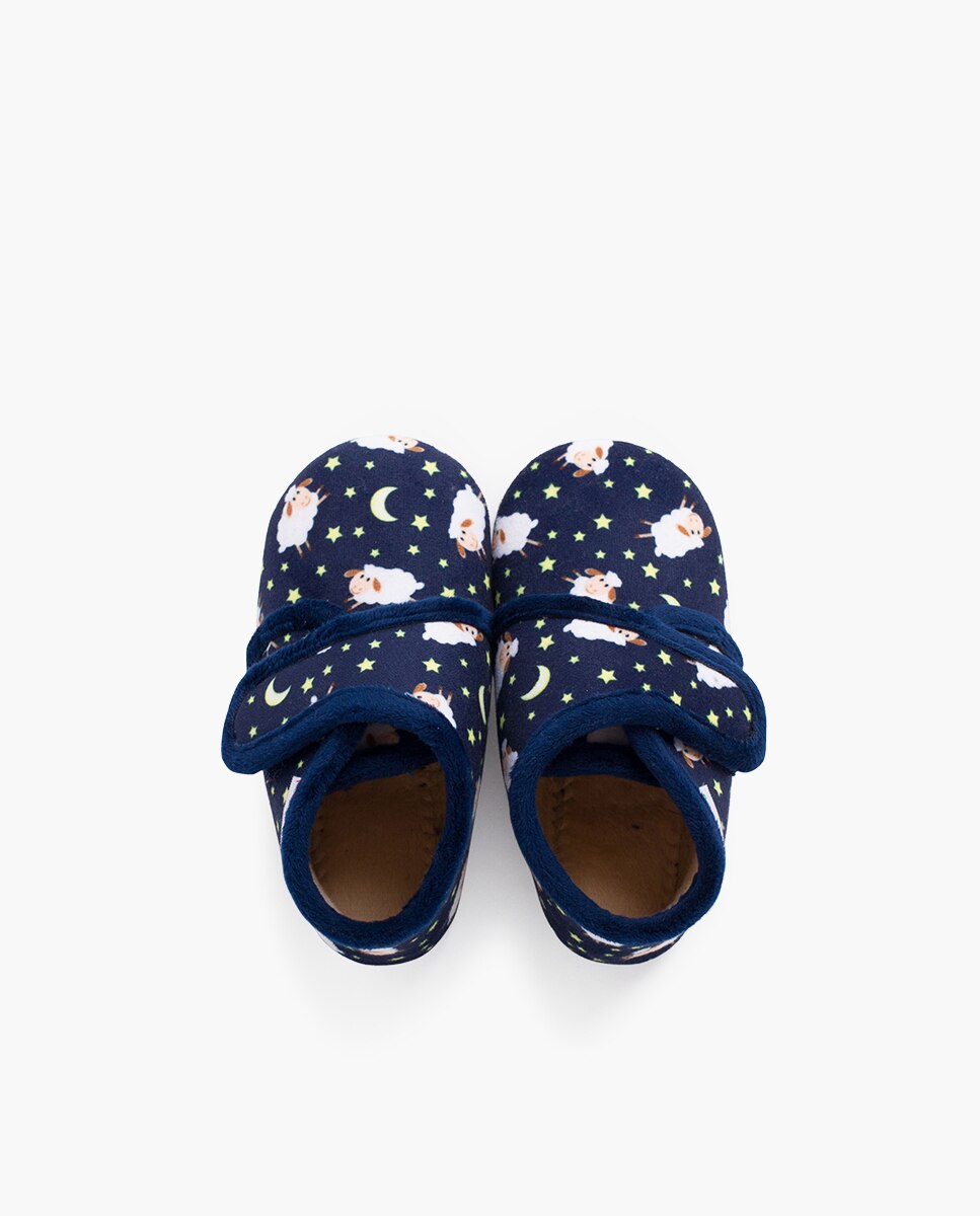 Pantufas Fechadas para Bebé com Velcro Estampadas Azul-marinho-4