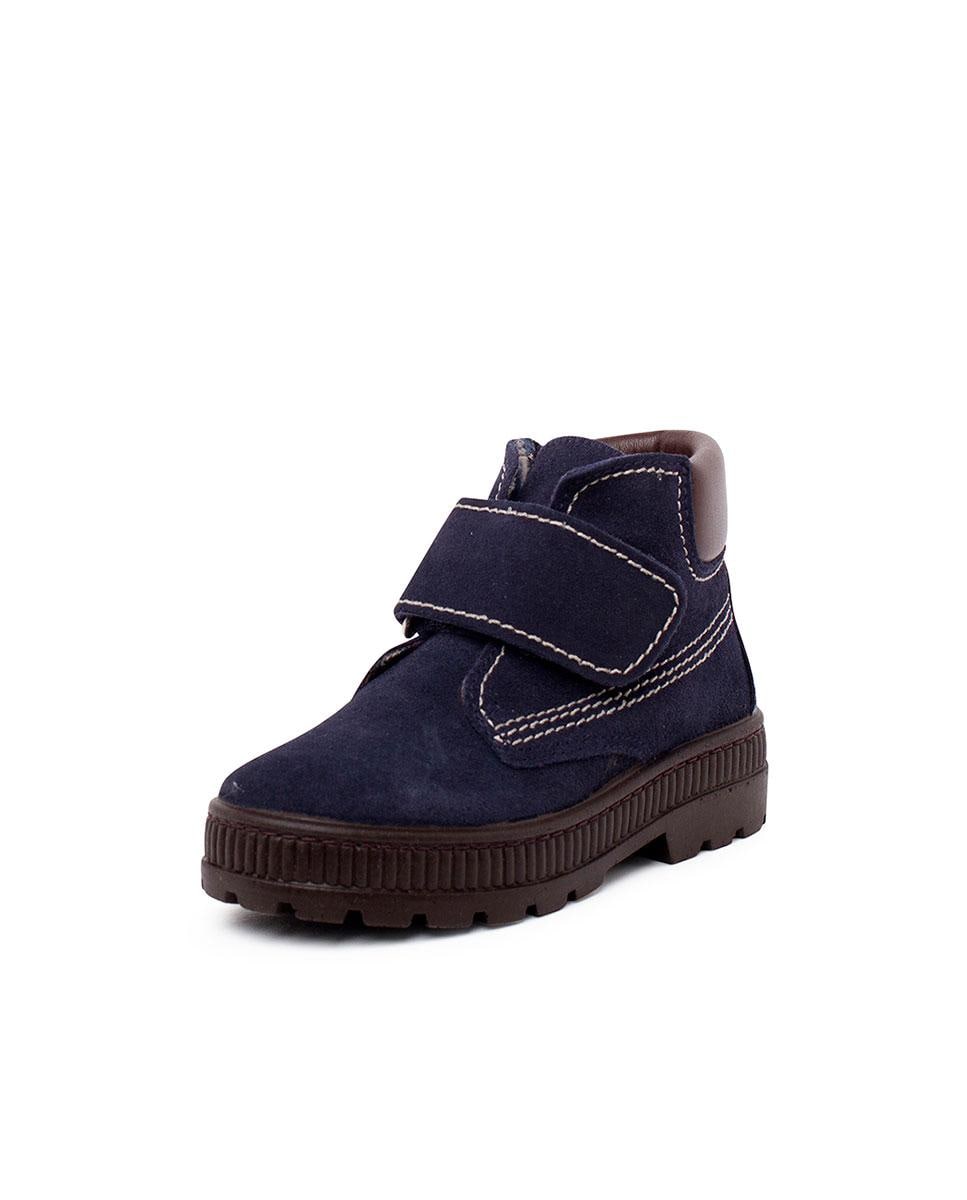 Botins de criança de pele com fecho aderente em cinzento-acastanhado Marinho-2