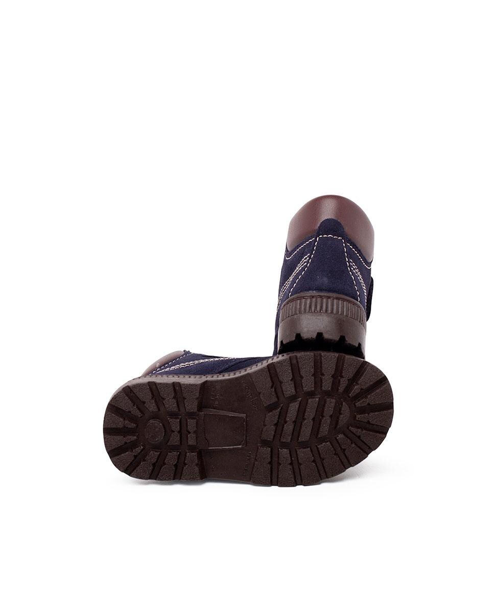Botins de criança de pele com fecho aderente em cinzento-acastanhado Marinho-3