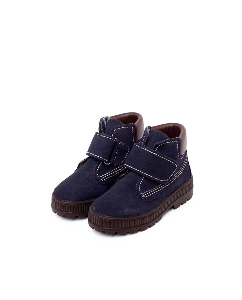Botins de criança de pele com fecho aderente em cinzento-acastanhado Marinho-4