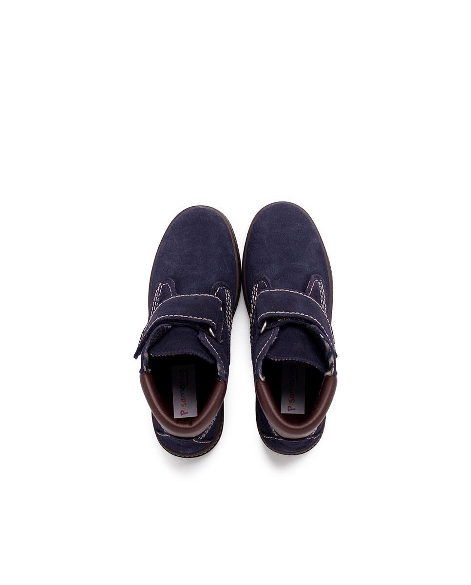 Botins de criança de pele com fecho aderente em cinzento-acastanhado Marinho-5