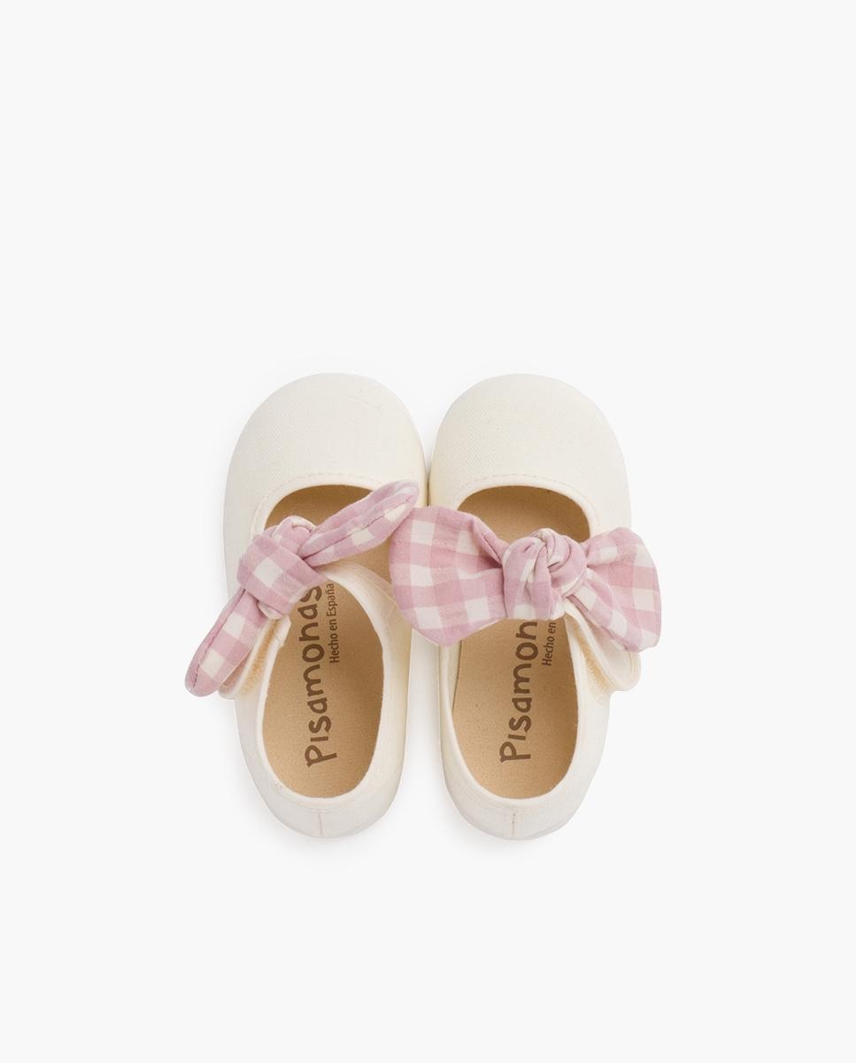 Sapatos de Presilha para Bebé Vichy com Velcro Cru-4