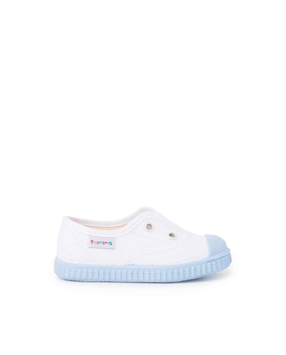 Sapatilhas de Lona para Bebé sem Atacadores e Sola em Contraste Pisamonas Branco / Azul-1
