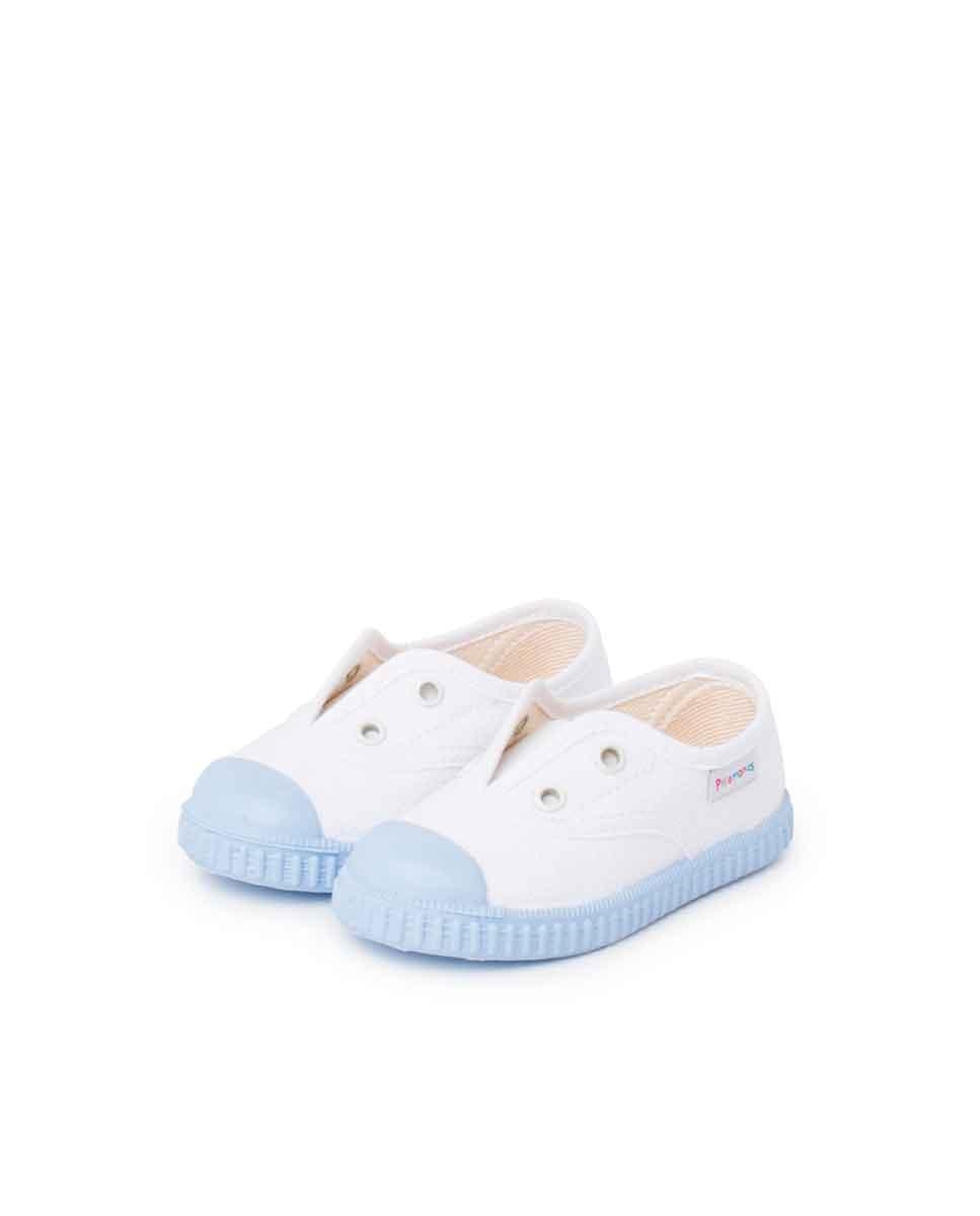 Sapatilhas de Lona para Bebé sem Atacadores e Sola em Contraste Pisamonas Branco / Azul-3
