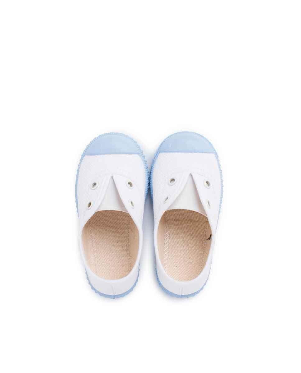 Sapatilhas de Lona para Bebé sem Atacadores e Sola em Contraste Pisamonas Branco / Azul-4