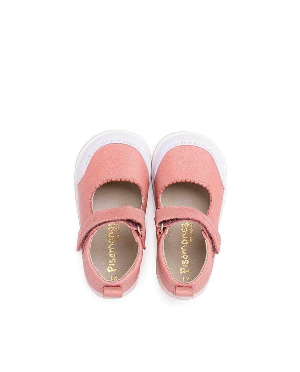 Merceditas de Bebé de Pele com Velcro Pisamonas Rosa-4