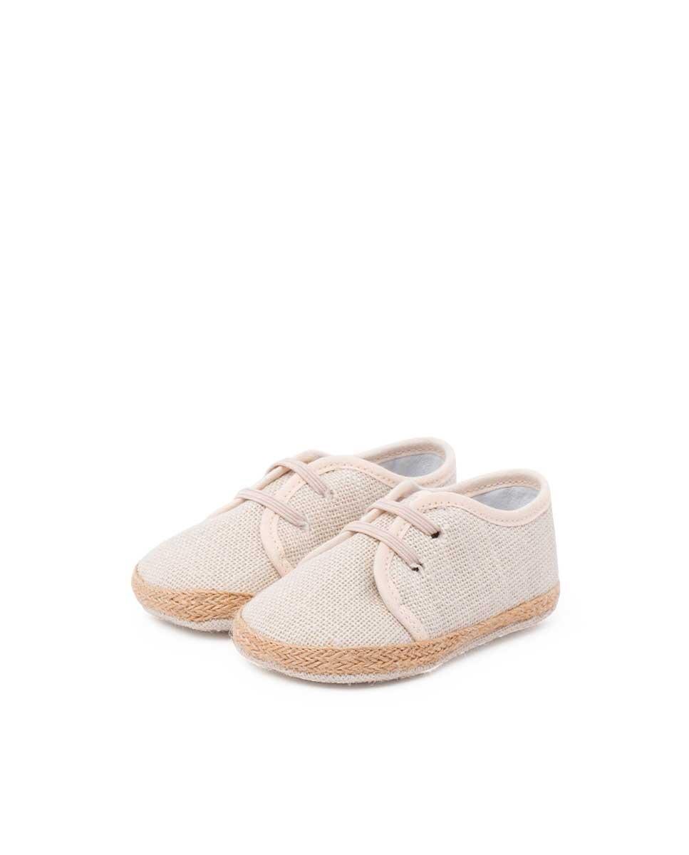 Sapatos de Cordões para Bebé de Linho e Juta Cru-3