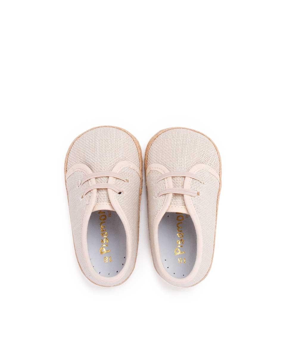Sapatos de Cordões para Bebé de Linho e Juta Cru-4