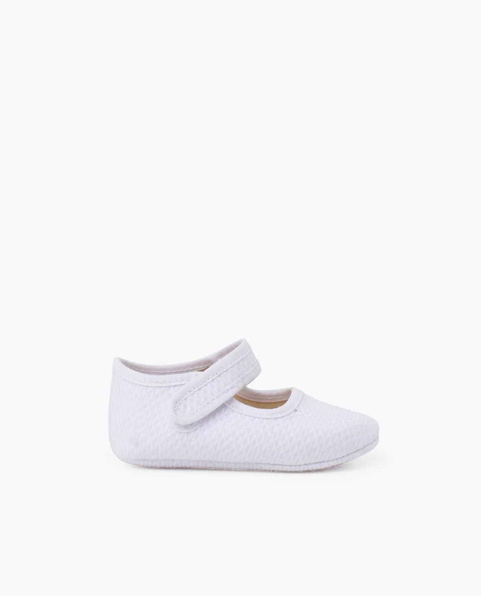 Merceditas de Bebé de Piqué Acolchoado com Velcro Branco-1