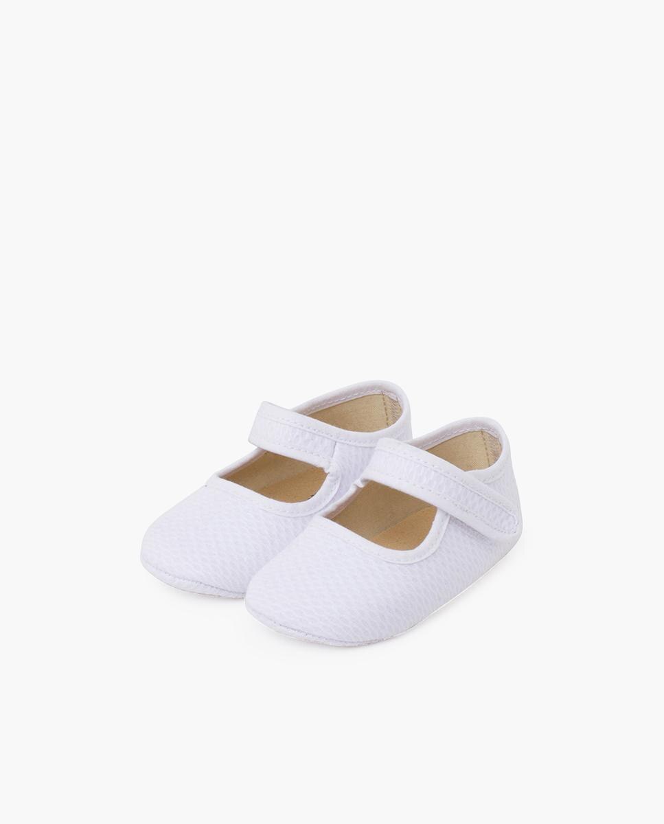 Merceditas de Bebé de Piqué Acolchoado com Velcro Branco-3