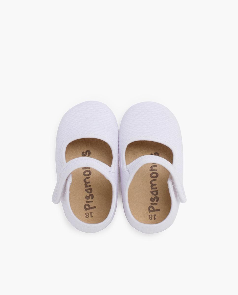 Merceditas de Bebé de Piqué Acolchoado com Velcro Branco-4