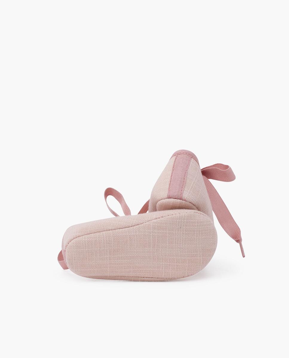 Merceditas de Bebé de Linho com Laço Rosa-2