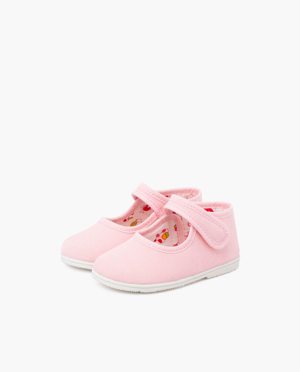 Merceditas de Bebé em Lona com Sola Fina e Tira Rosa-pastilha-2