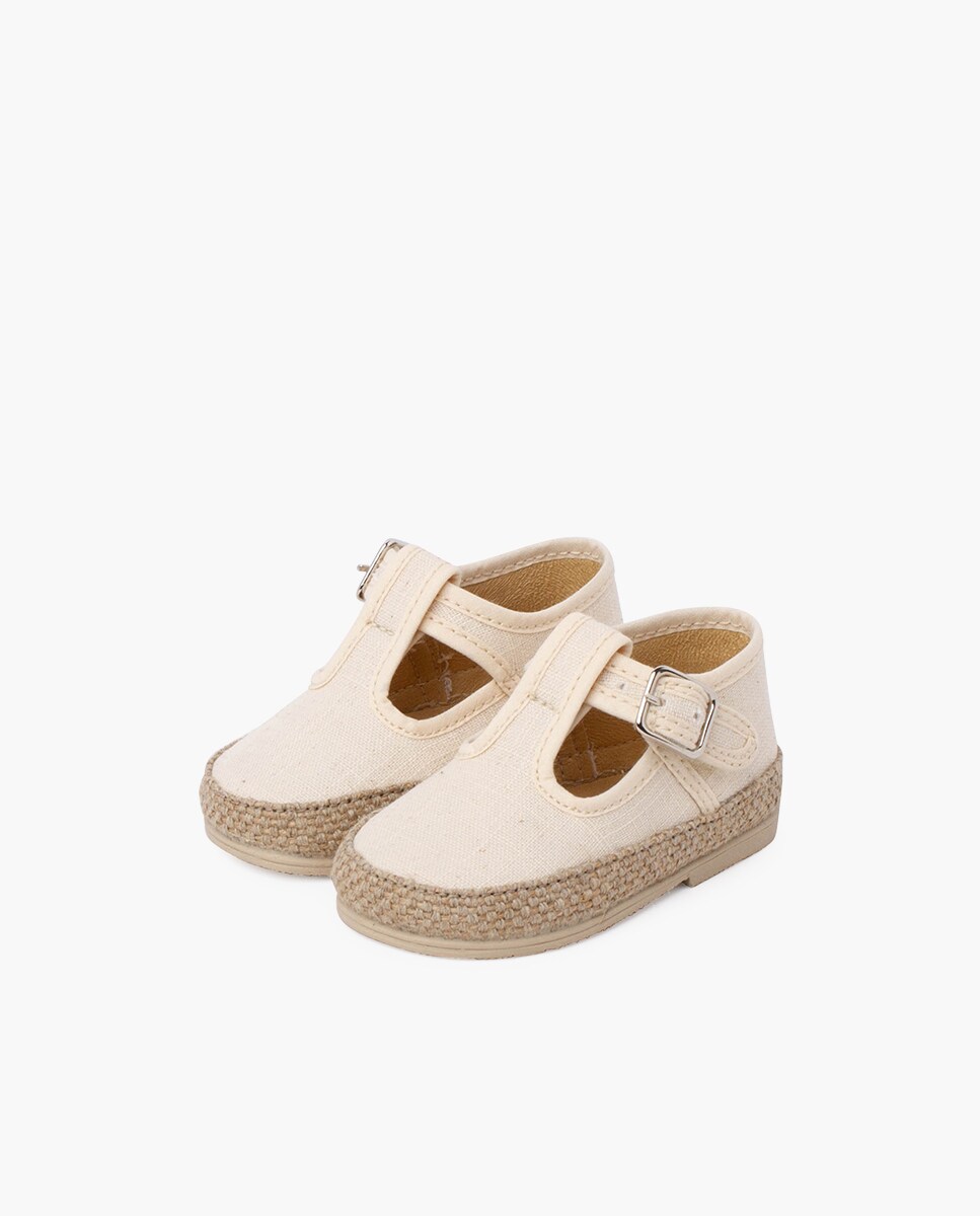 Sapatos para Bebé de Linho e Juta com Fivela Cru-2