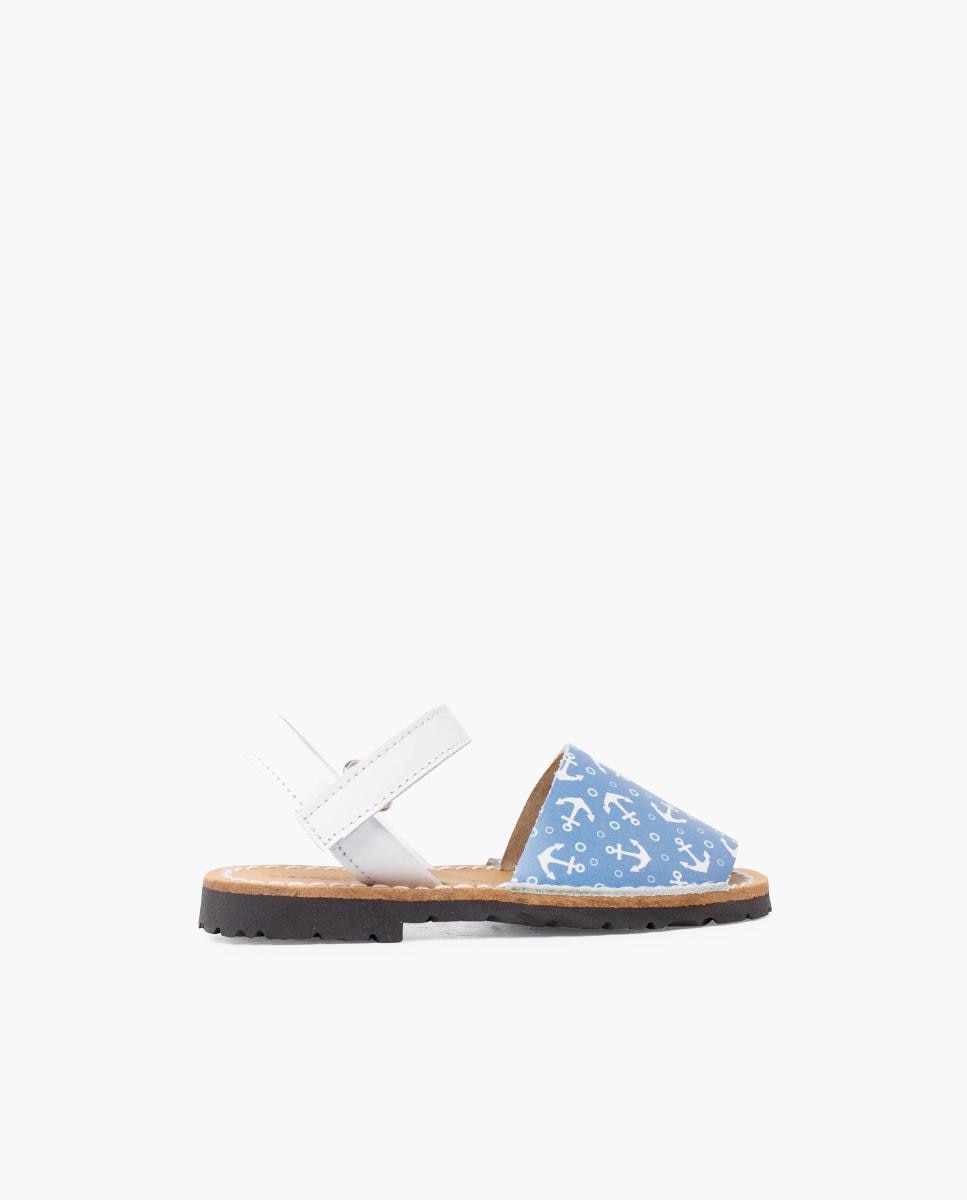 Menorquinas Infantil de Pele Bicolor com Velcro Pisamonas Branco-1