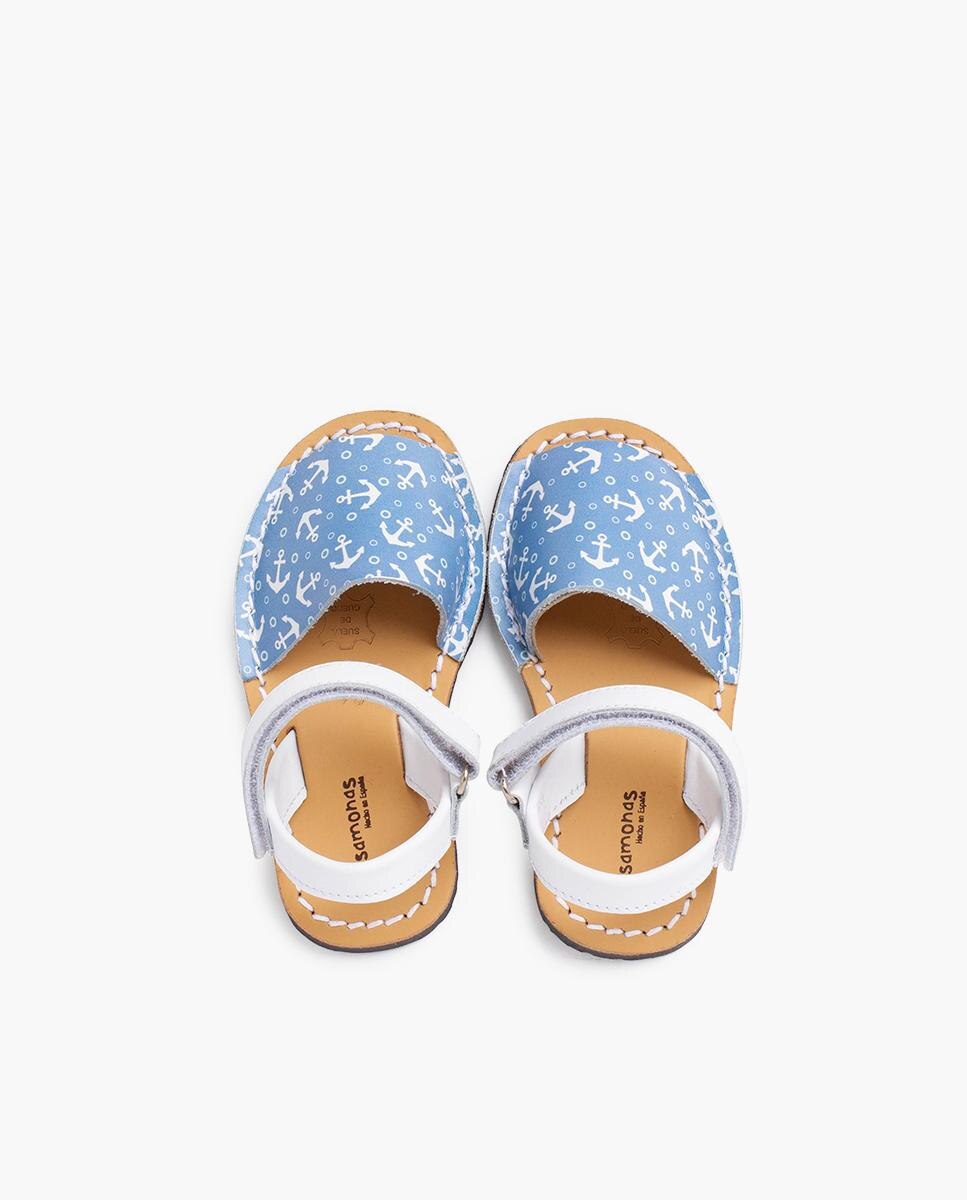 Menorquinas Infantil de Pele Bicolor com Velcro Pisamonas Branco-4