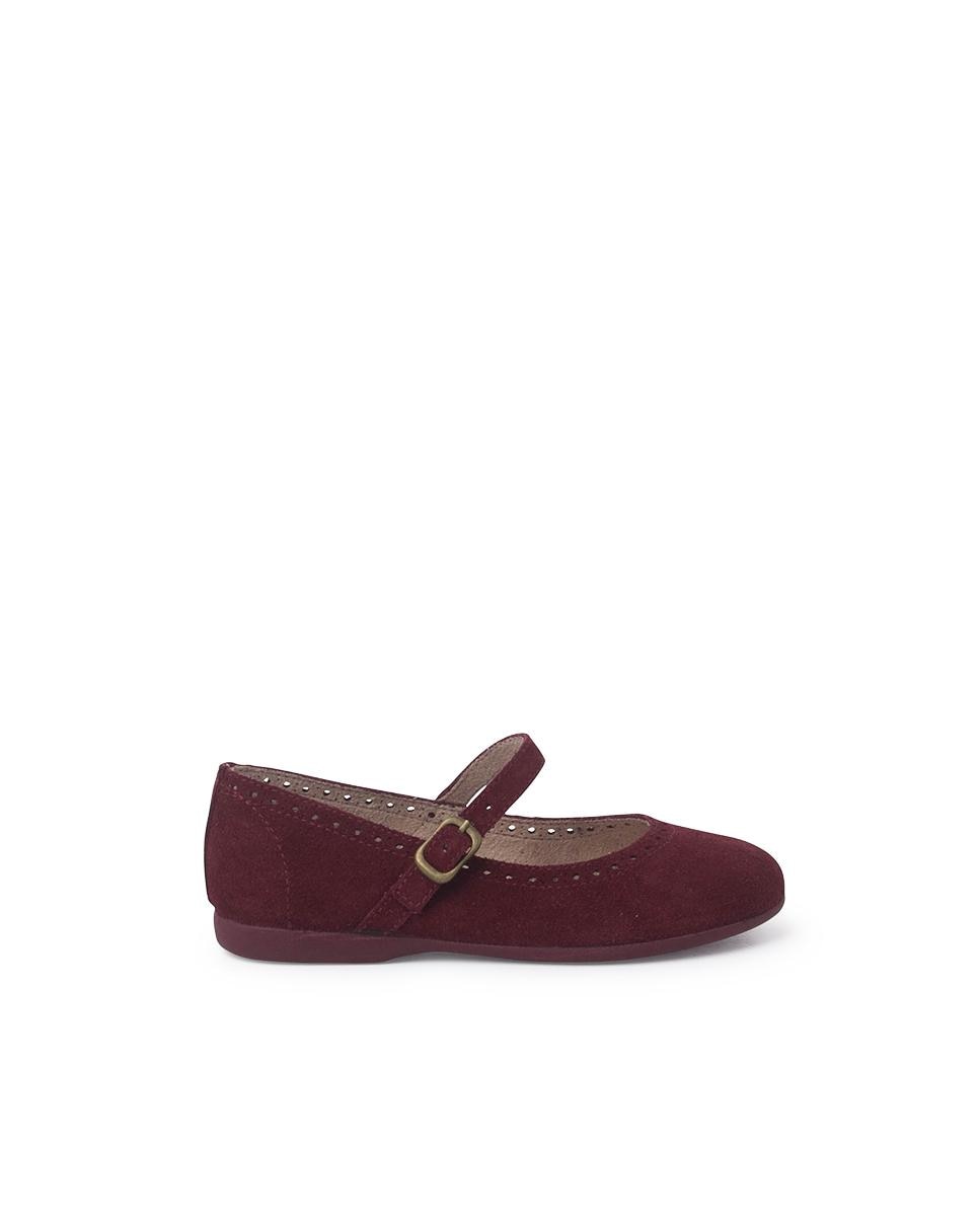 Sapatos de Presilha Infantil de Pele Camurça com Fivela Pisamonas Bordeaux-1