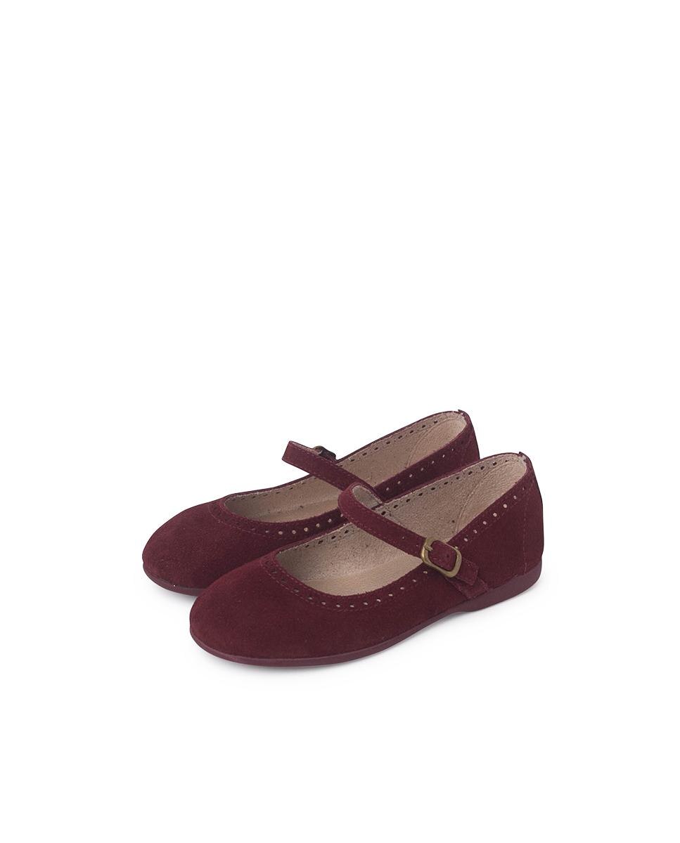 Sapatos de Presilha Infantil de Pele Camurça com Fivela Pisamonas Bordeaux-3