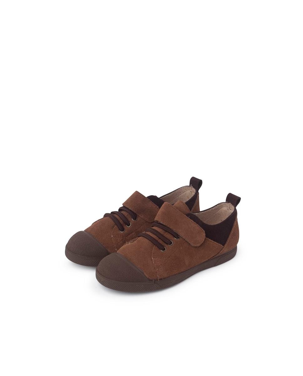 Sapatilhas de Pele Infantil com Velcro e Atacadores Elásticos Pisamonas Camel-3
