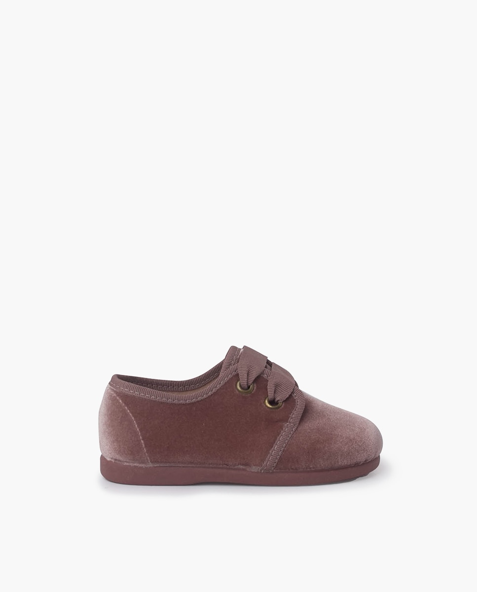 Sapatos de Cordões e Bluchers para Bebé em Veludo com Cordões Faya Pisamonas Bege-1