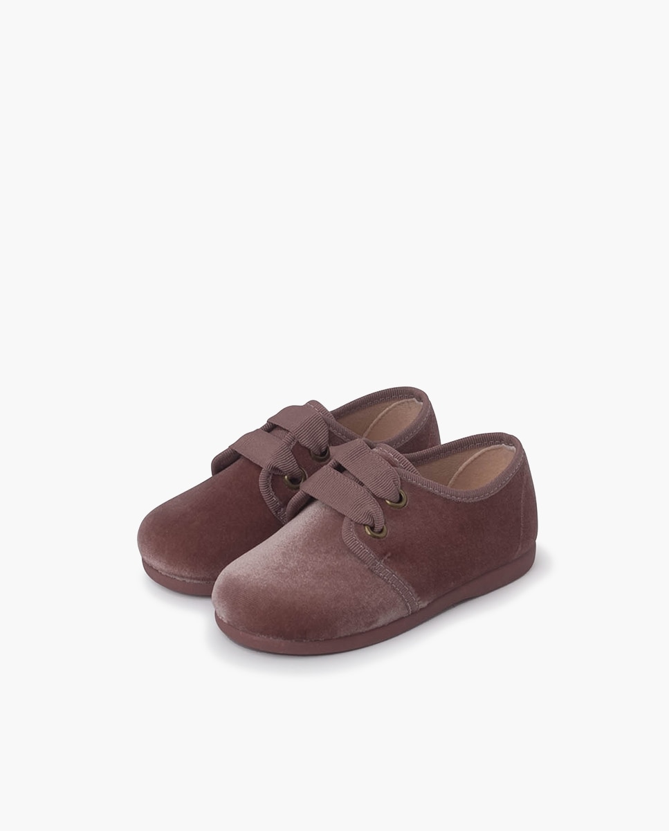 Sapatos de Cordões e Bluchers para Bebé em Veludo com Cordões Faya Pisamonas Bege-3