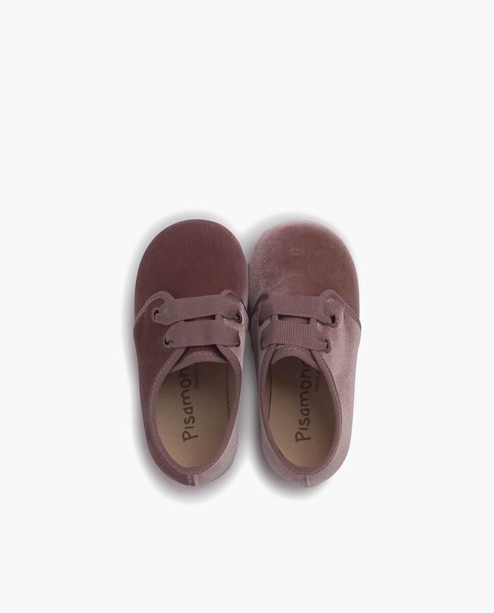 Sapatos de Cordões e Bluchers para Bebé em Veludo com Cordões Faya Pisamonas Bege-4