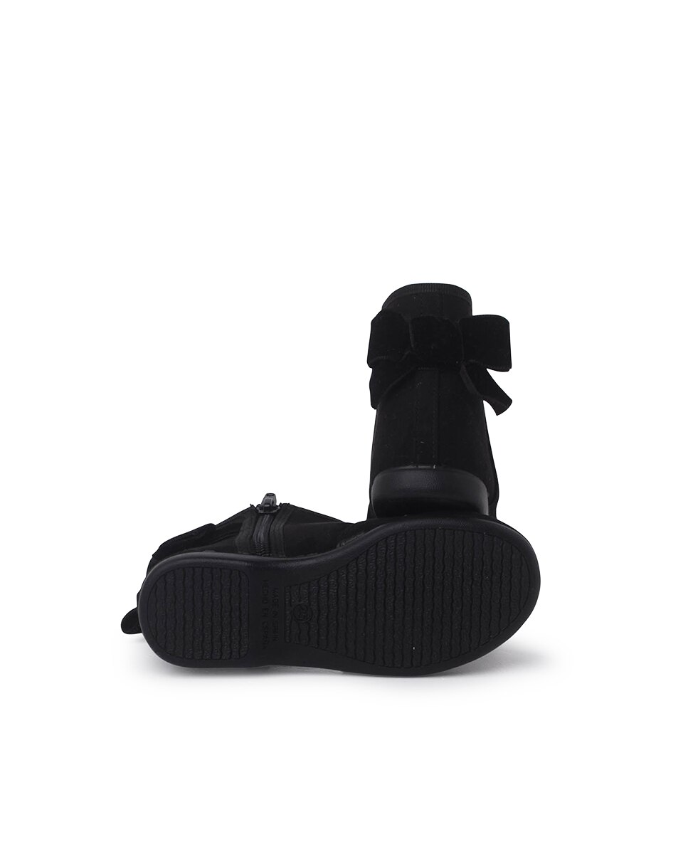 Botas Infantil com Laço Veludo e Fecho Zip Preto-2