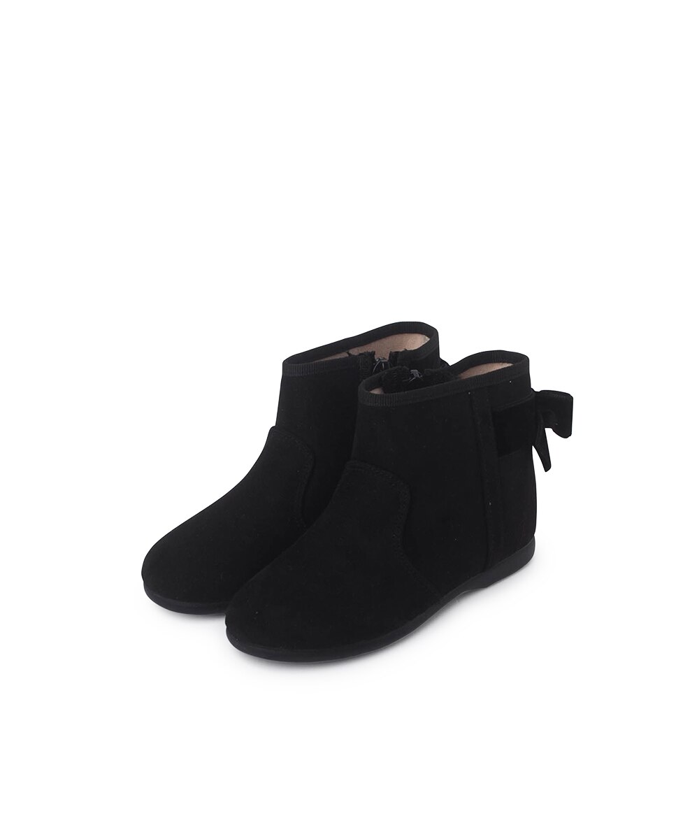 Botas Infantil com Laço Veludo e Fecho Zip Preto-3