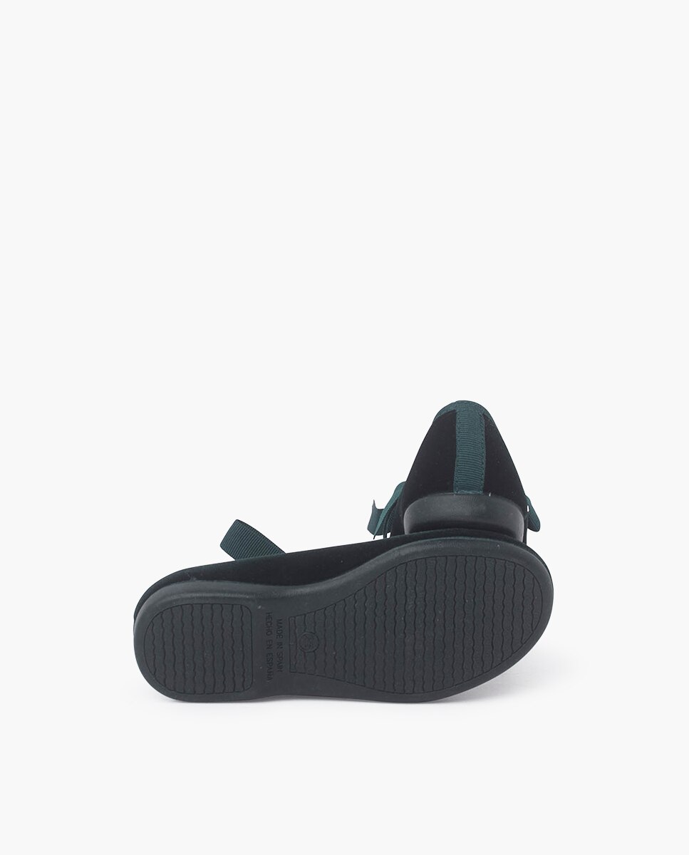 Sapatos de Presilha em Veludo com Laço de Faia Verde-escuro-2
