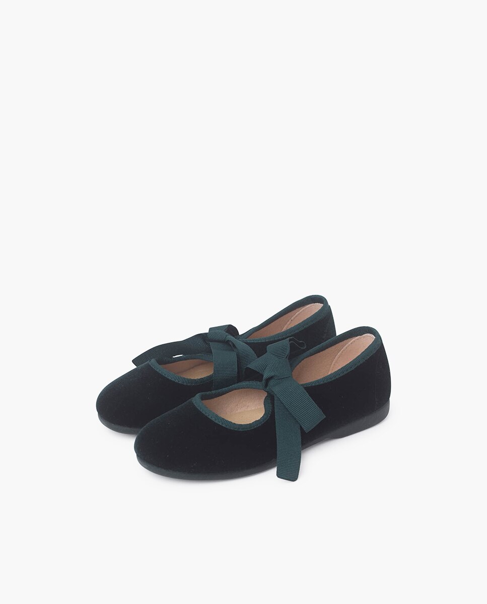 Sapatos de Presilha em Veludo com Laço de Faia Verde-escuro-3