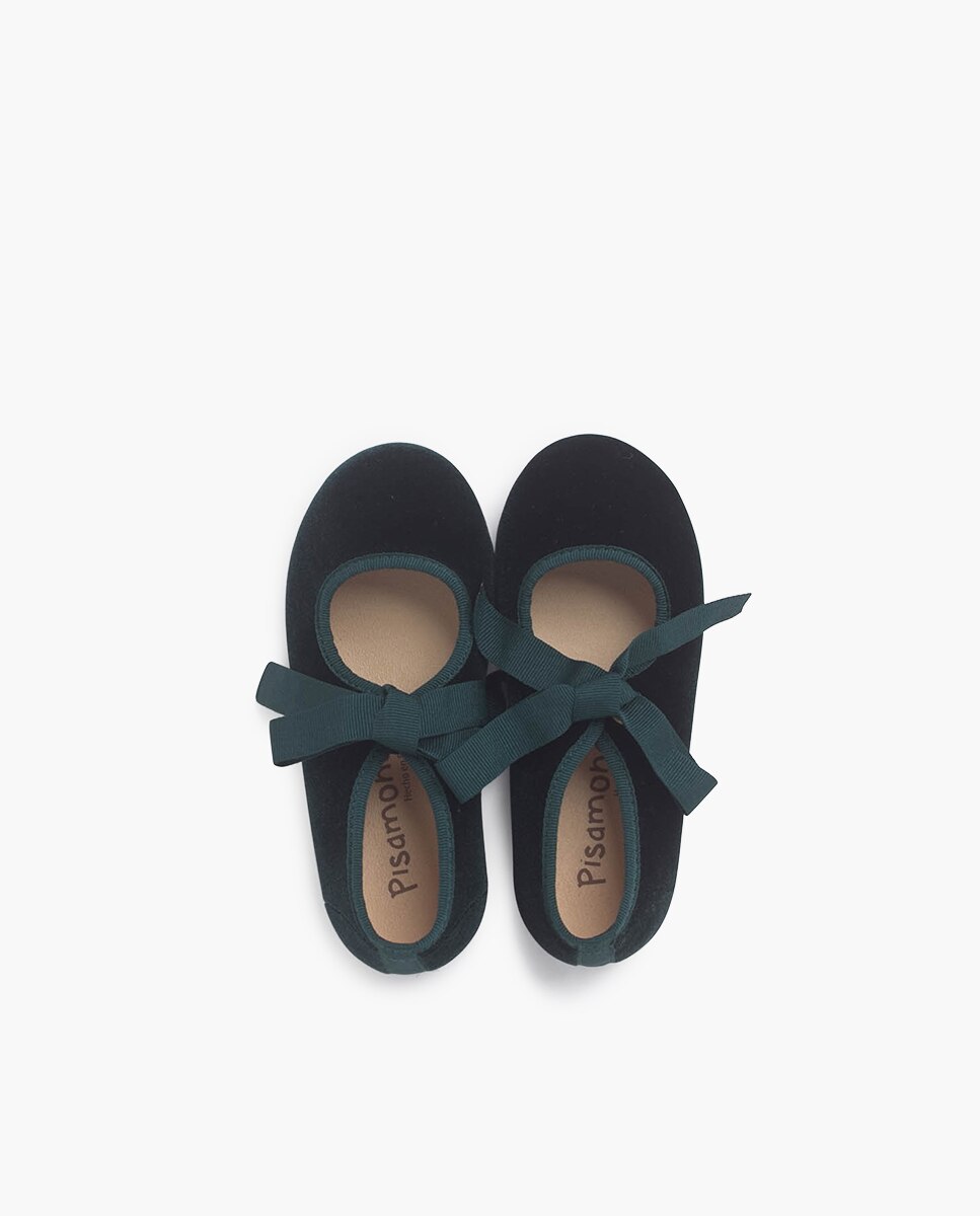 Sapatos de Presilha em Veludo com Laço de Faia Verde-escuro-4