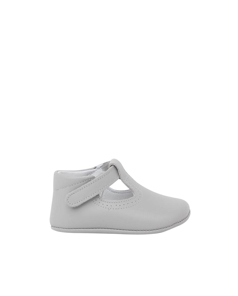 Sapatos de Bebé em Pele com Velcro Pisamonas Cinzento-1