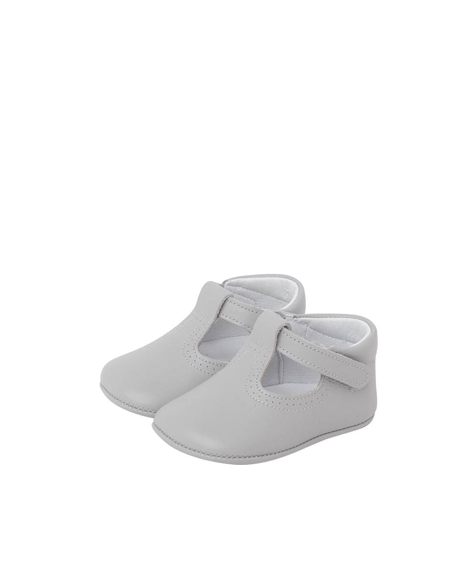 Sapatos de Bebé em Pele com Velcro Cinzento-3