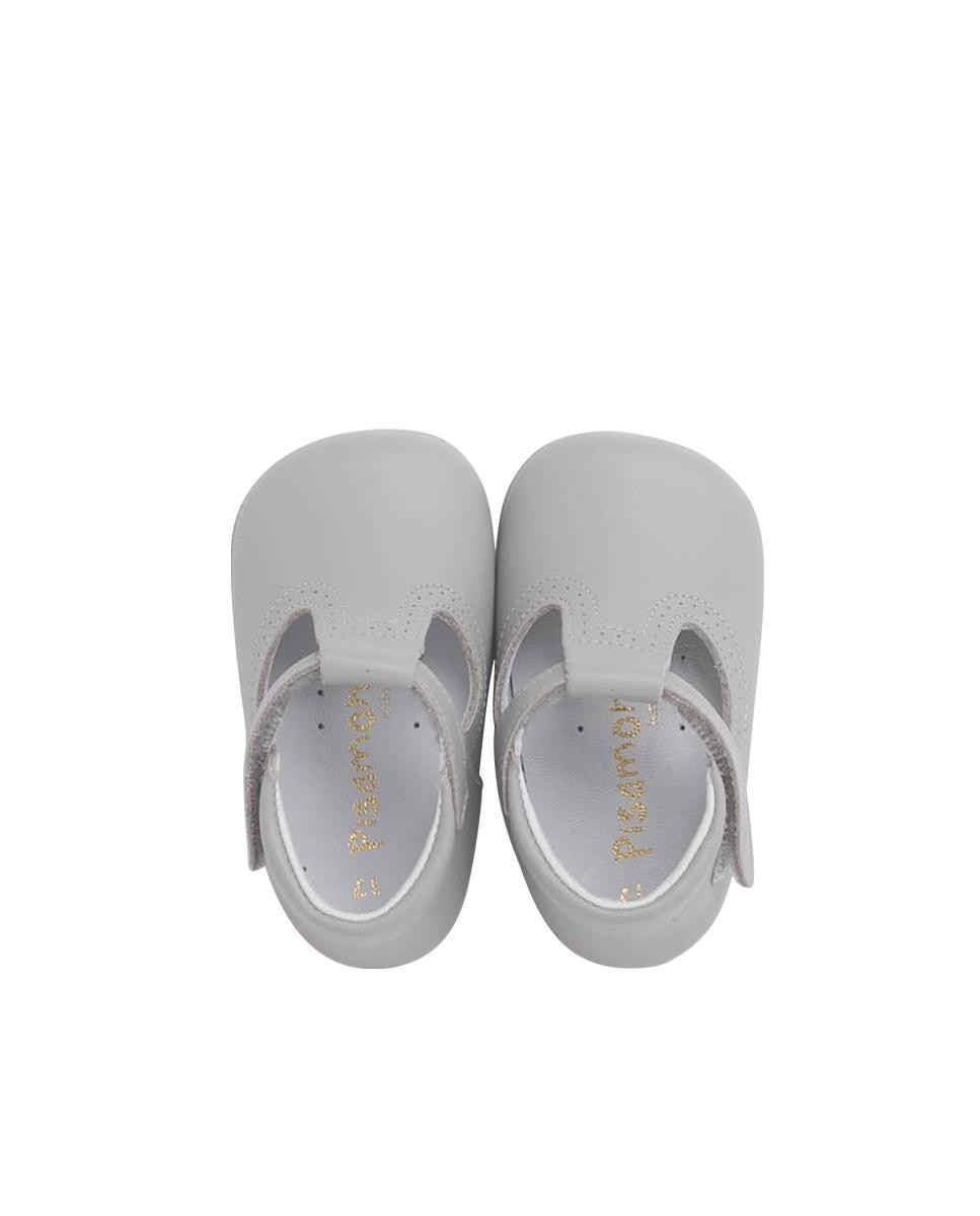 Sapatos de Bebé em Pele com Velcro Cinzento-4