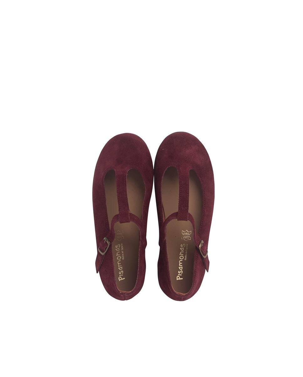 Merceditas de Pele em Forma de T Bordeaux-4