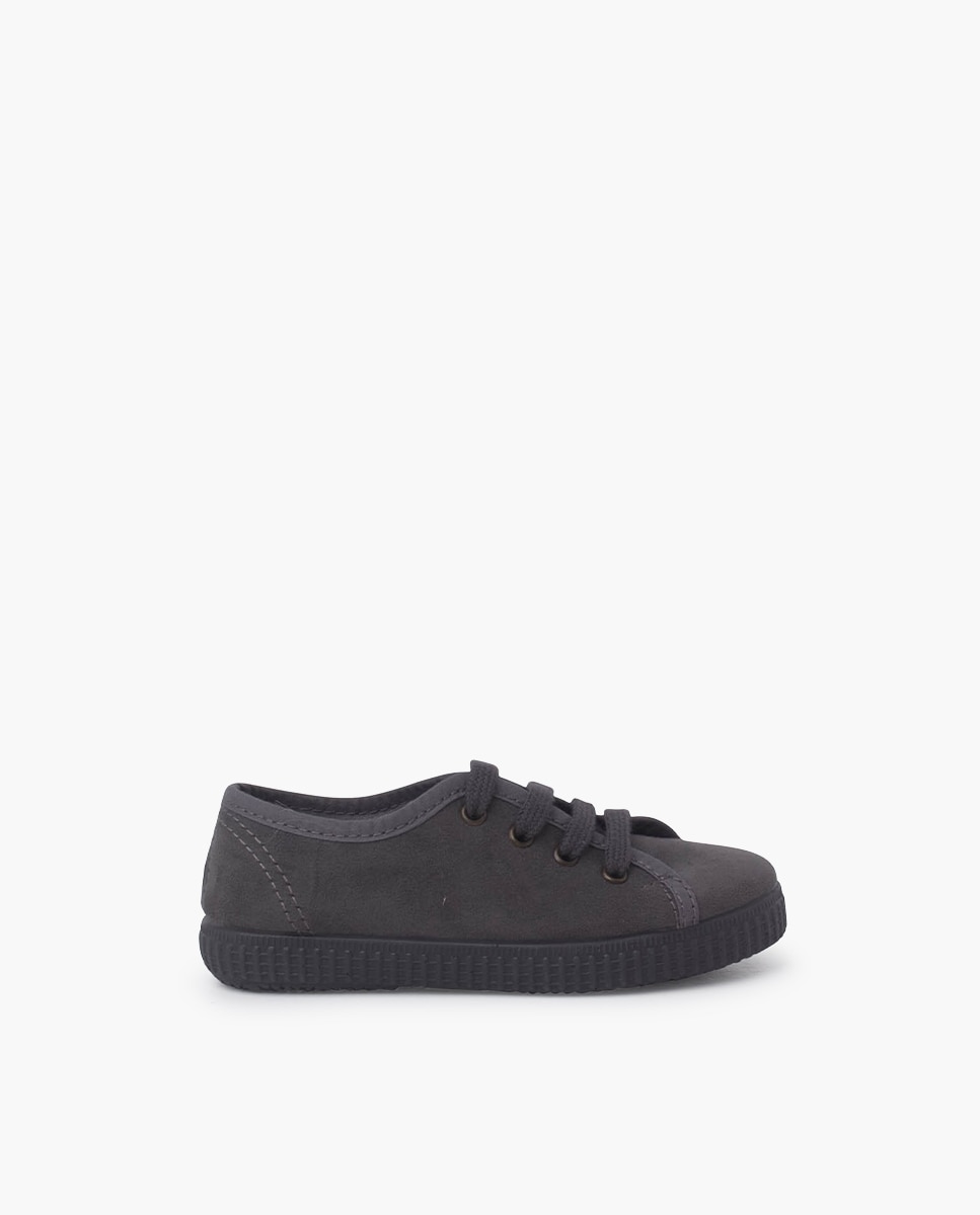 Sapatilhas de Lona Infantil Suede Poliéster Reciclado com Atacadores Pisamonas Cinzento-1