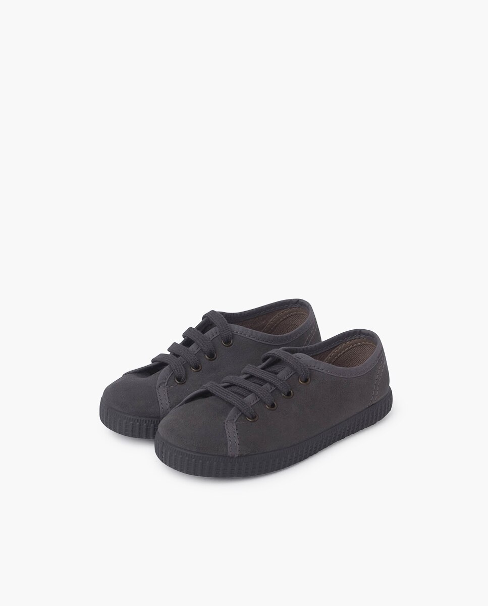 Sapatilhas de Lona Infantil Suede Poliéster Reciclado com Atacadores Pisamonas Cinzento-3