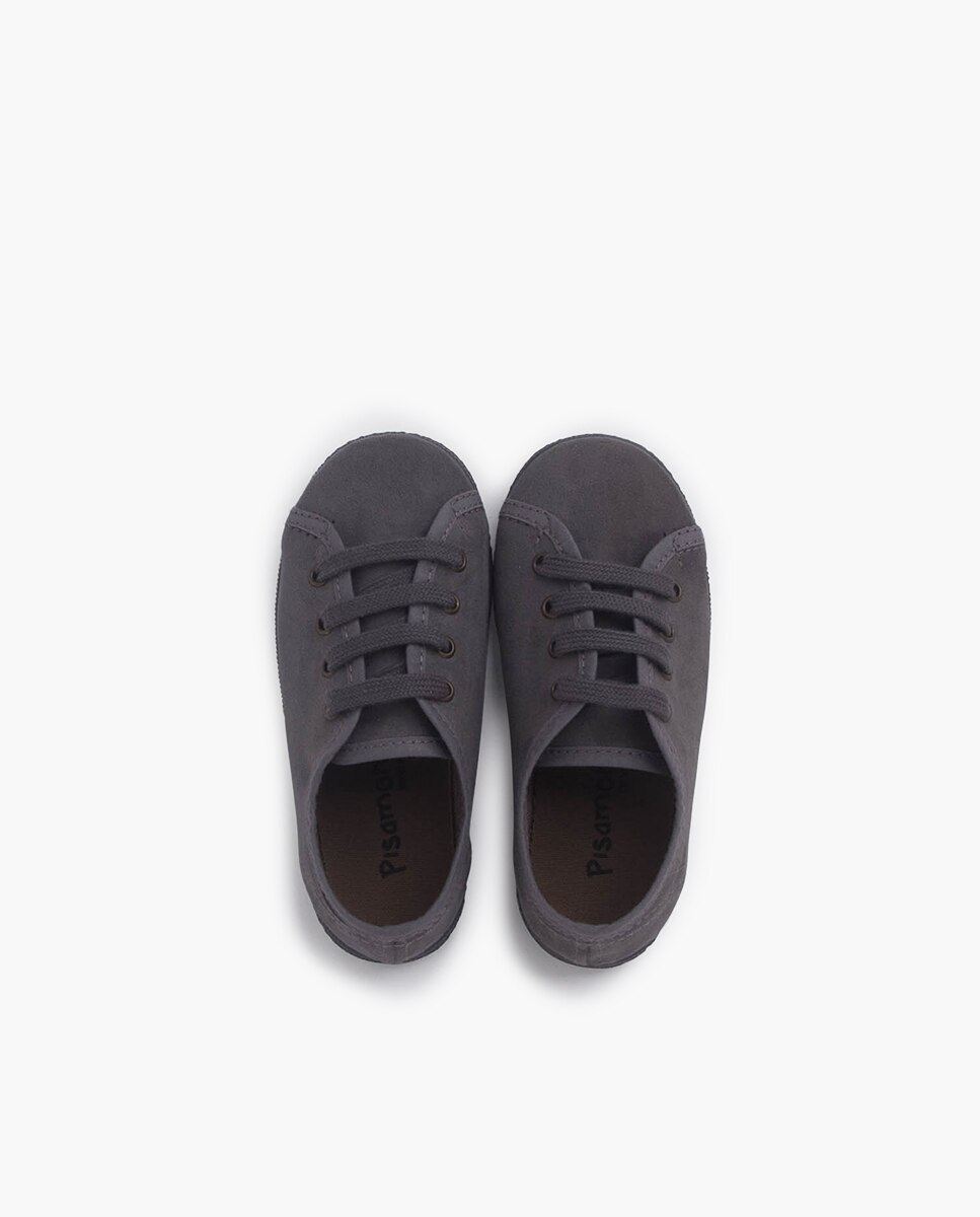 Sapatilhas de Lona Infantil Suede Poliéster Reciclado com Atacadores Pisamonas Cinzento-4