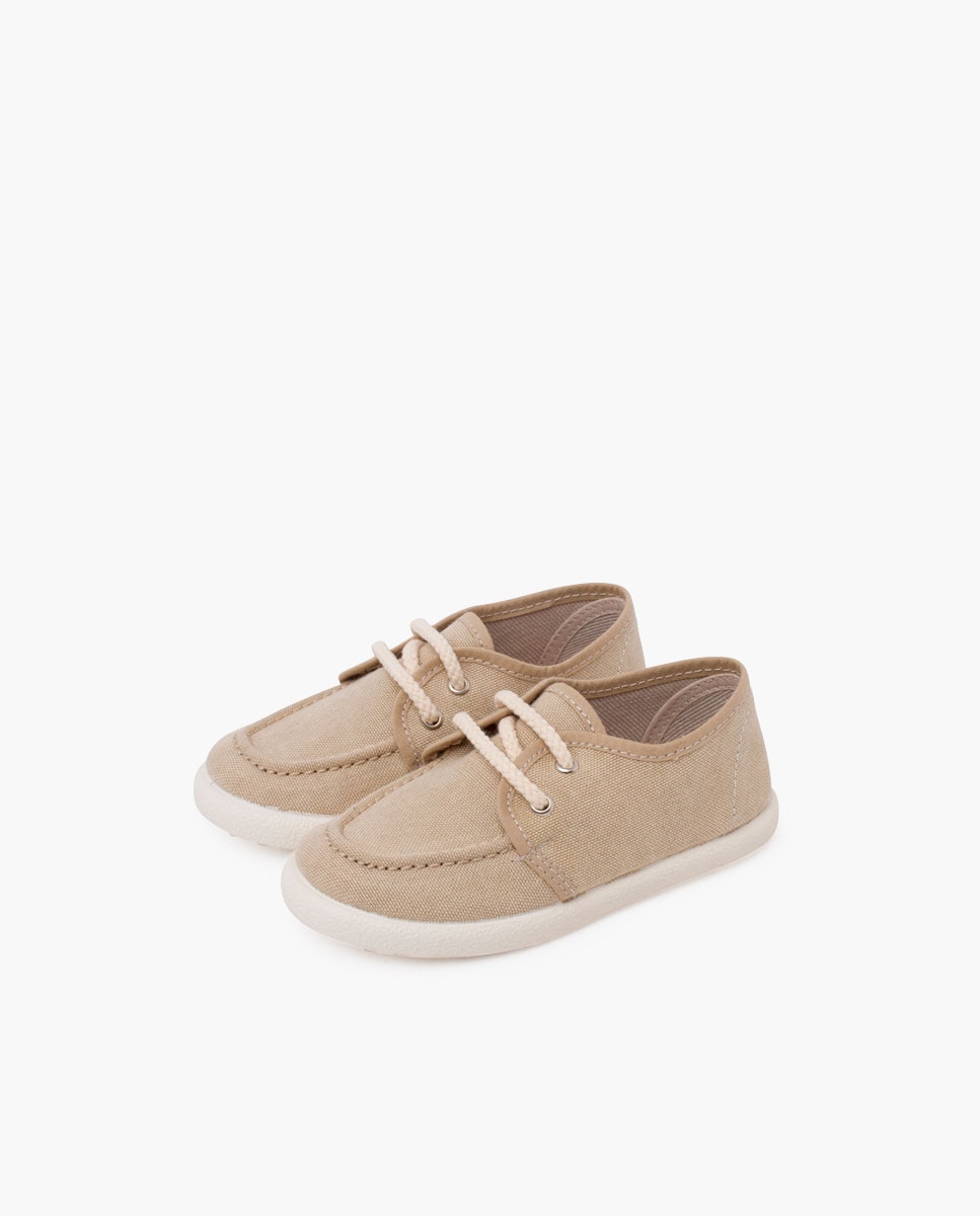 Náuticos Infantil em Lona Eco com Piso em Branco Bege-3