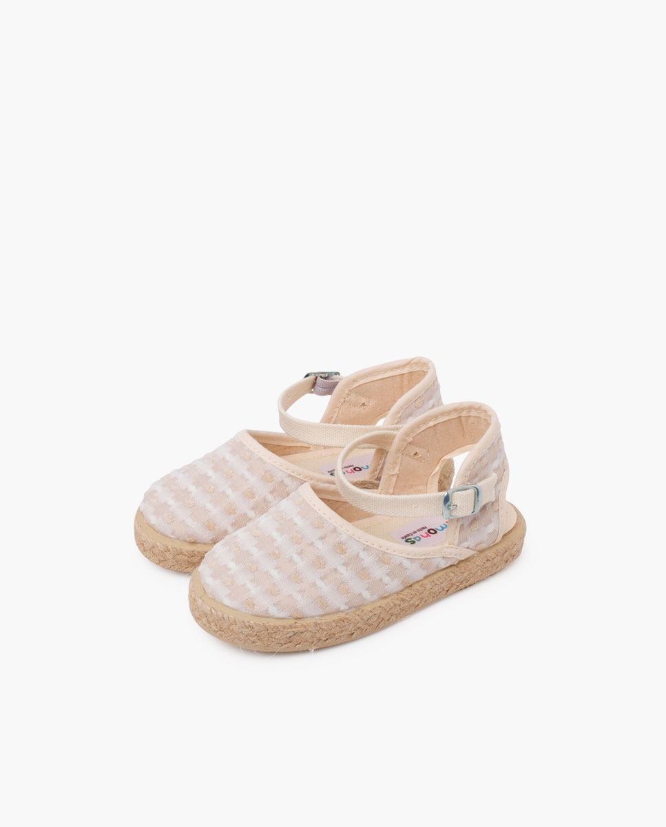 Alpercatas Infantil com Quadrados Bordados de Plumeti Pisamonas Bege-3