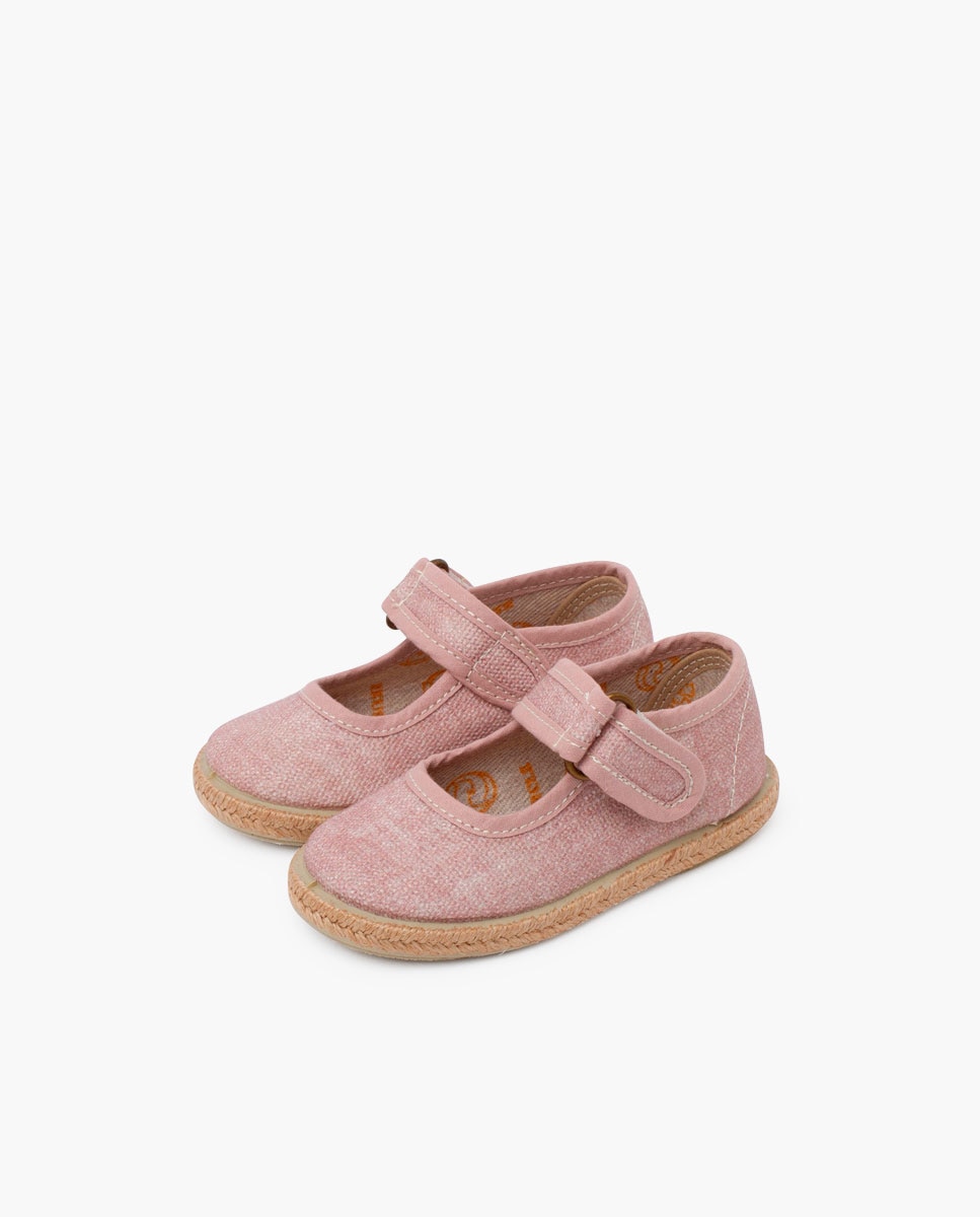 Merceditas de Bebé Algodão Ecológico Sola Juta Pisamonas Rosa-3